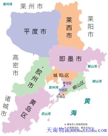 江門到青島市物流地圖